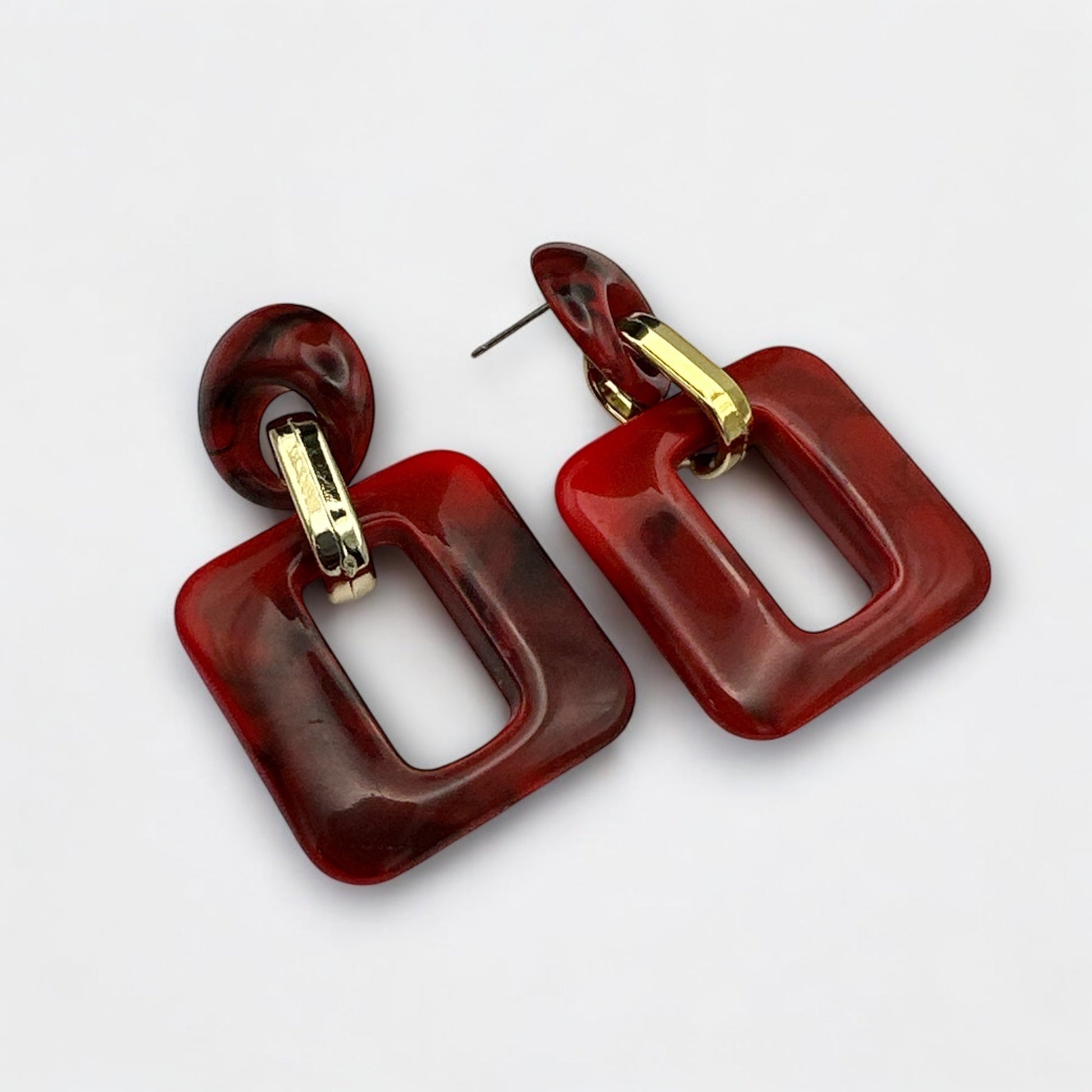 Bold Resin Geometric Dangle Earrings – Statement Style in Vibrant Colours - Fatisha Boutique