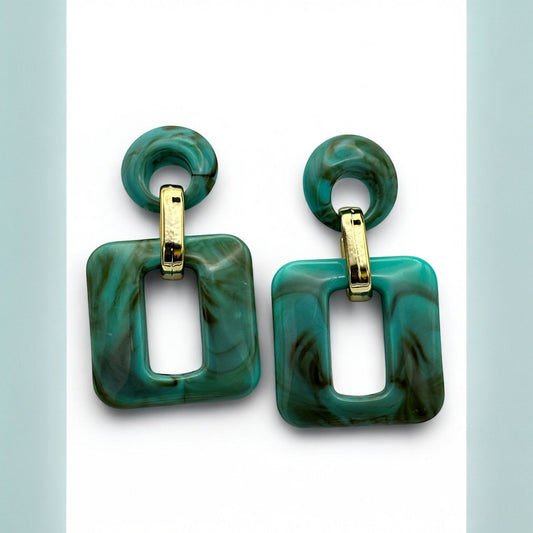 Bold Resin Geometric Dangle Earrings – Statement Style in Vibrant Colours - Fatisha Boutique