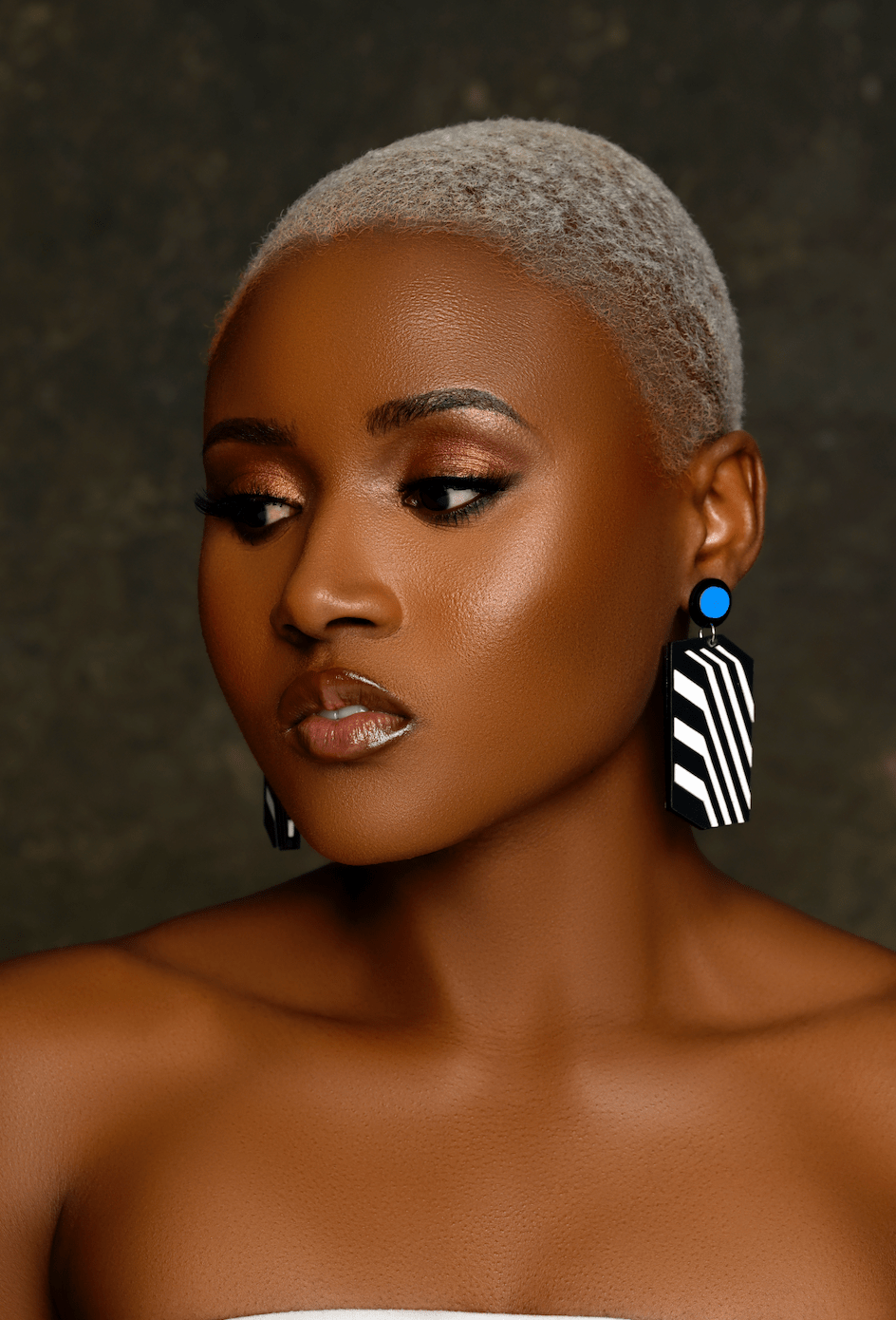 Bold Retro Geometric Black & White Statement Earrings – Bold Acrylic Drop Earrings with Blue Stud - Fatisha Boutique
