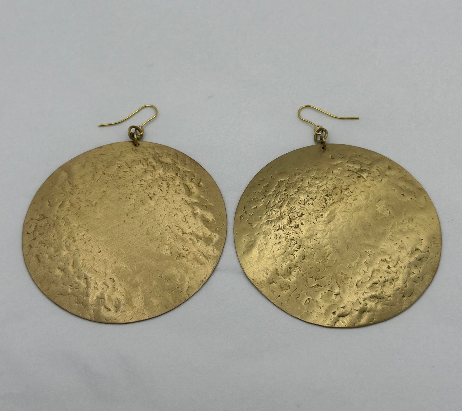 Bold Round Hammered Disc Brass Dangle Statement Earrings - Fatisha Boutique