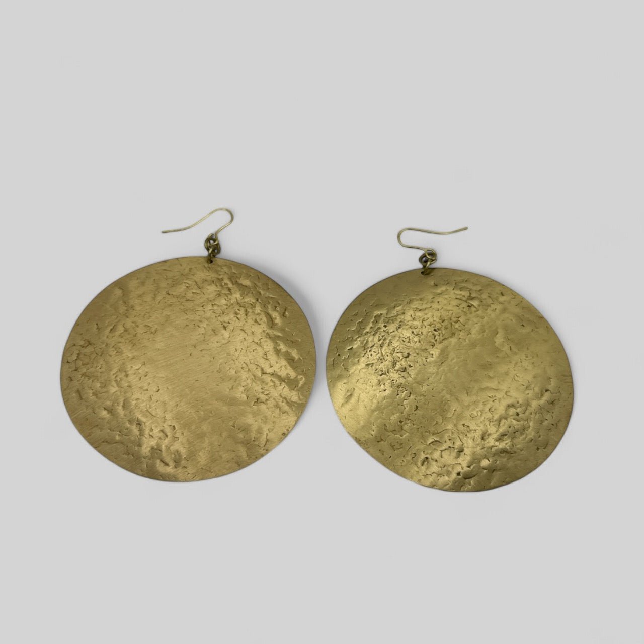 Bold Round Hammered Disc Brass Dangle Statement Earrings - Fatisha Boutique