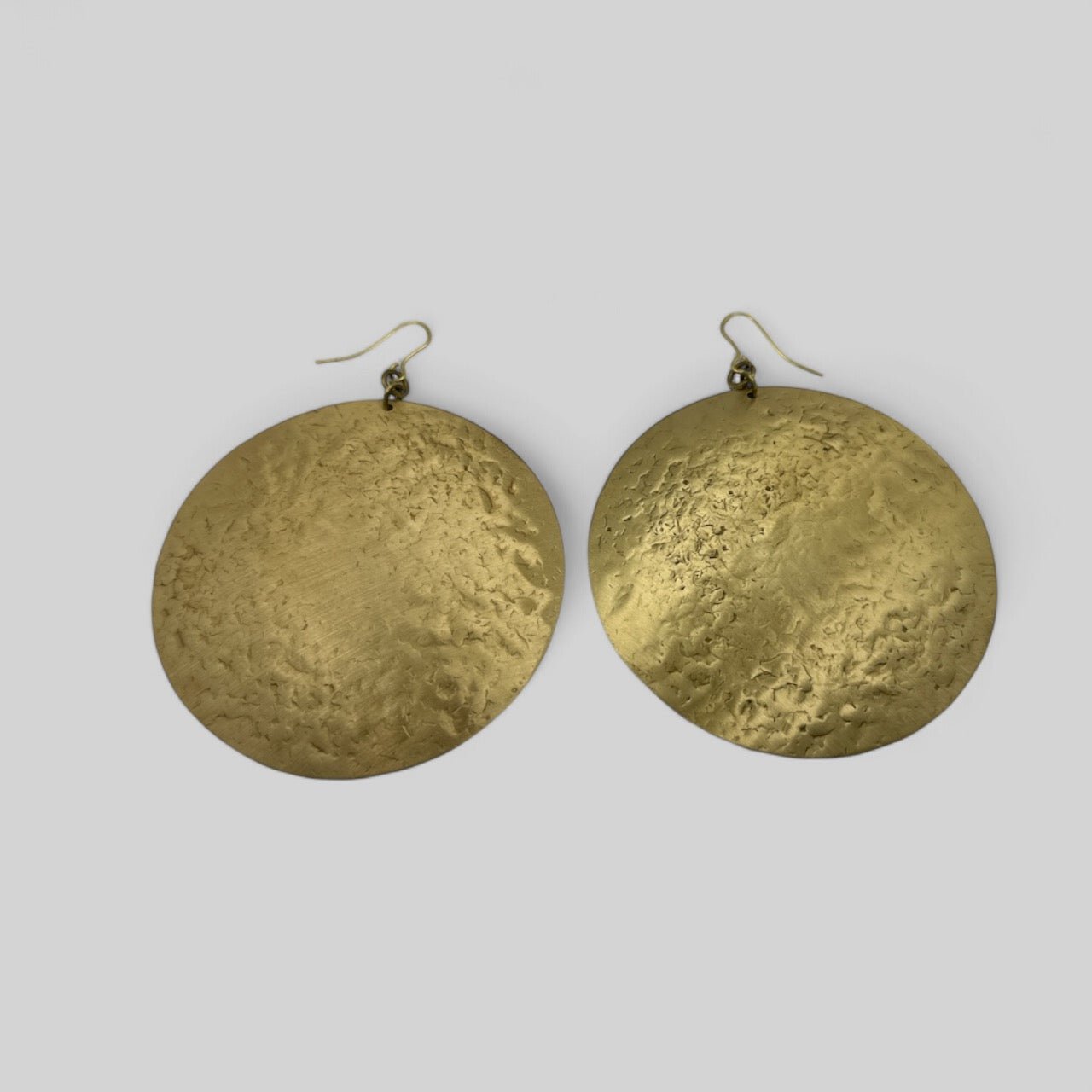 Bold Round Hammered Disc Brass Dangle Statement Earrings - Fatisha Boutique