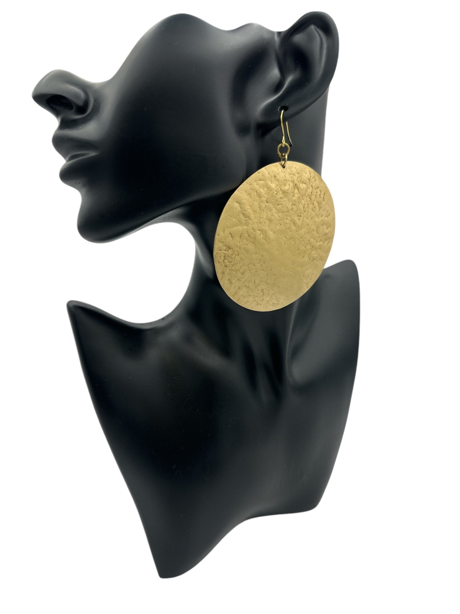 Bold Round Hammered Disc Brass Dangle Statement Earrings - Fatisha Boutique