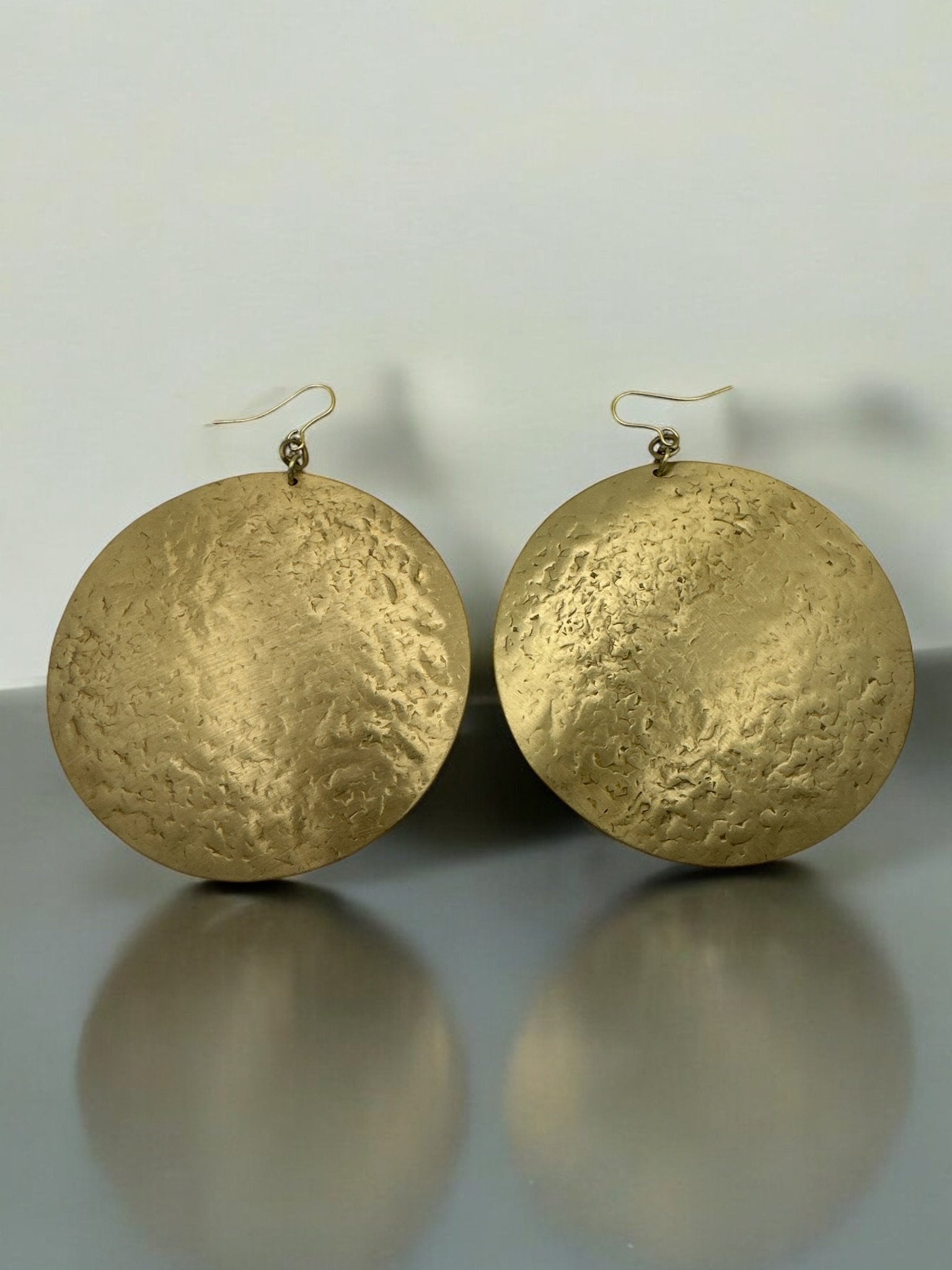 Bold Round Hammered Disc Brass Dangle Statement Earrings - Fatisha Boutique