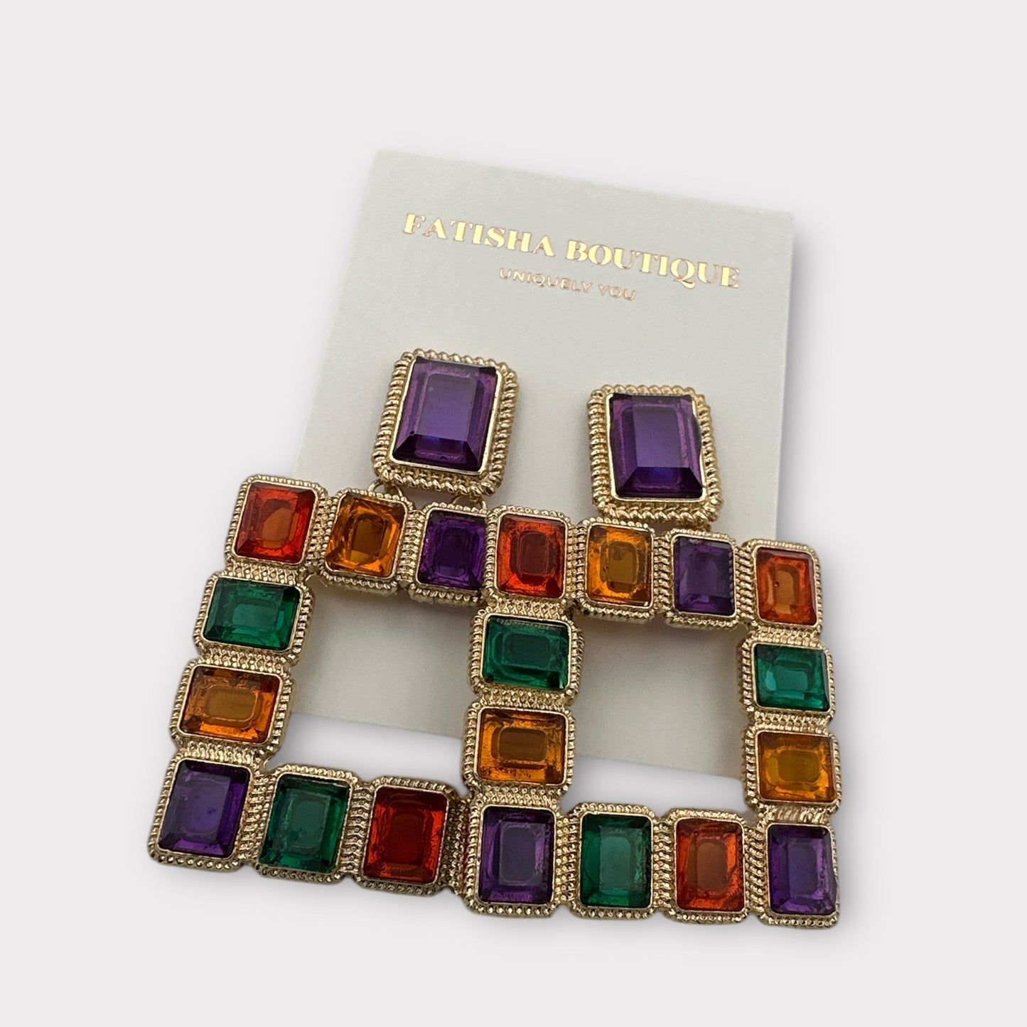 Bold Square Gemstone Statement Earrings - Fatisha Boutique
