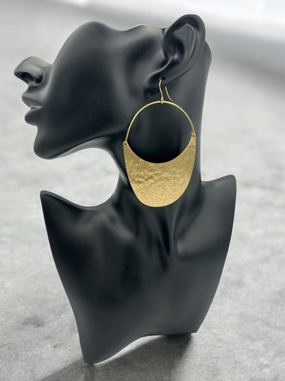 Brass Dangle Earrings - Modern Hammered Half - Moon Statement Jewellery - Fatisha Boutique