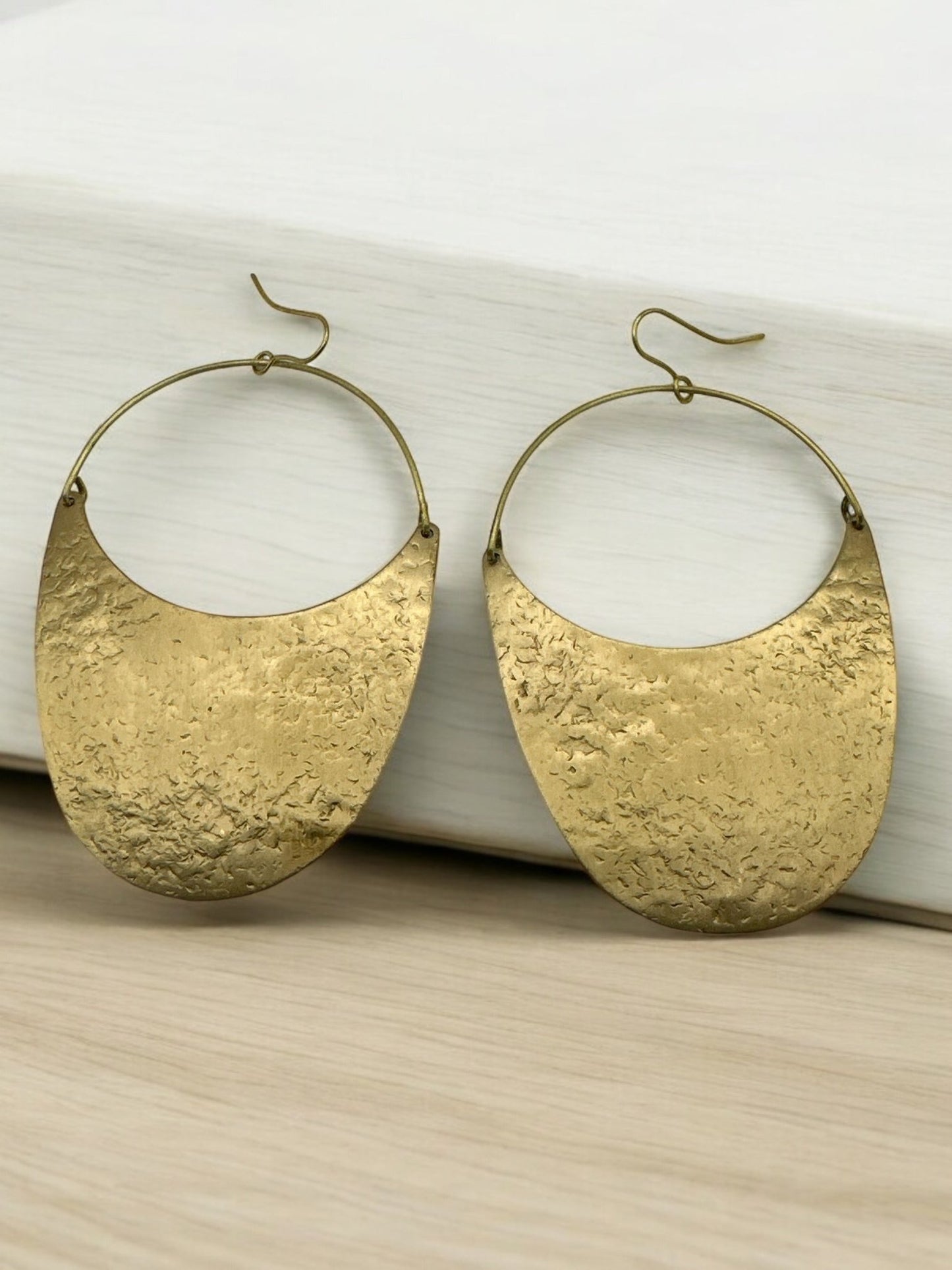 Brass Dangle Earrings - Modern Hammered Half - Moon Statement Jewellery - Fatisha Boutique