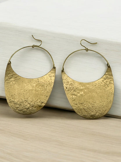 Brass Dangle Earrings - Modern Hammered Half - Moon Statement Jewellery - Fatisha Boutique
