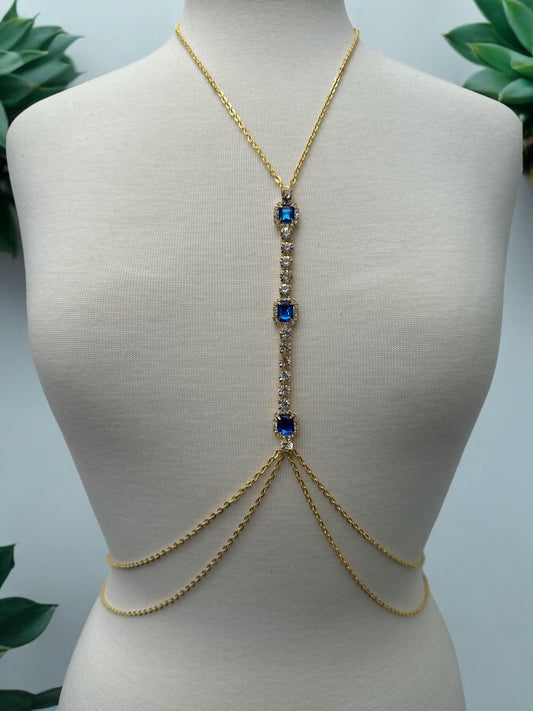 Centred Blue Rhinestone Bralette Statement Body Chain Jewellery - Fatisha Boutique