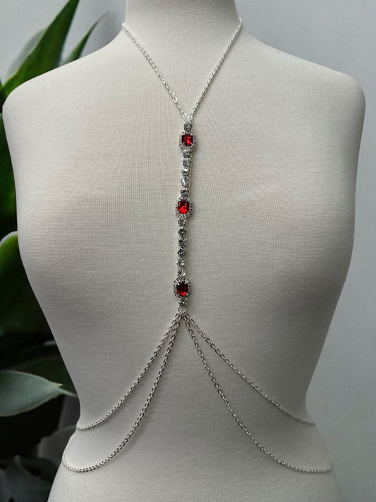 Centred Red Rhinestone Bralette Statement Body Chain Jewellery - Fatisha Boutique