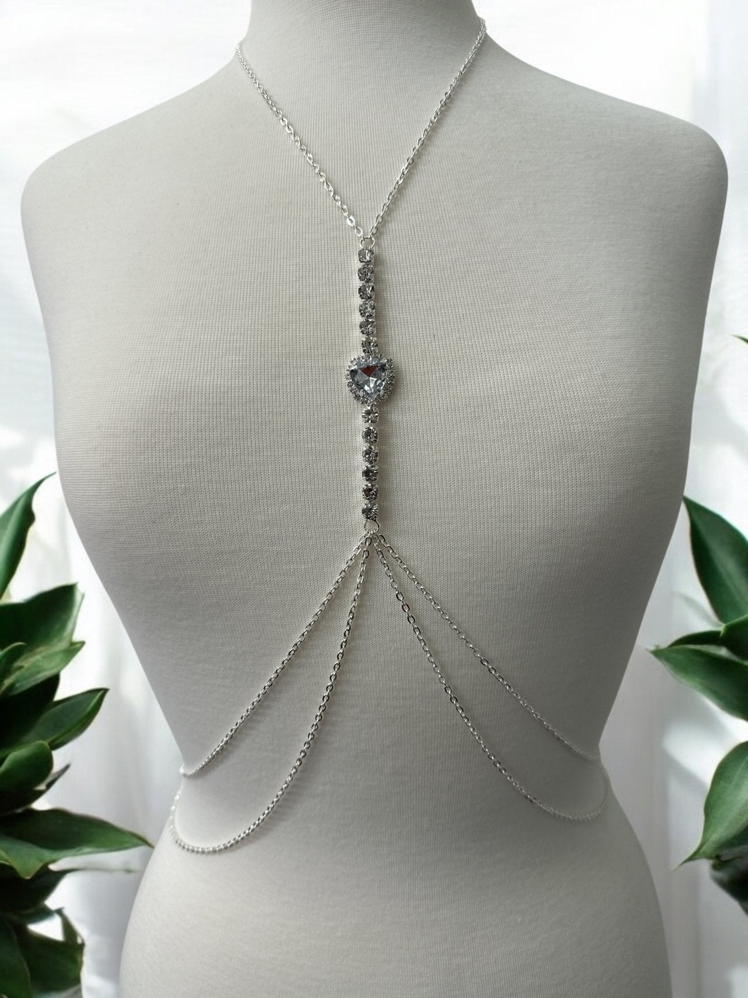 Centred Rhinestone Bralette Statement Body Chain Jewellery - Fatisha Boutique