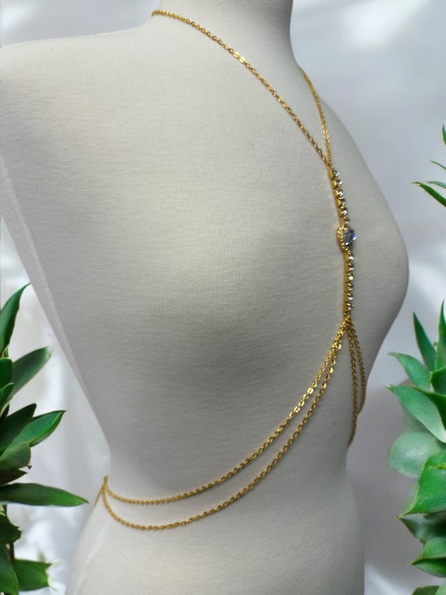 Centred Rhinestone Bralette Statement Body Chain Jewellery - Fatisha Boutique