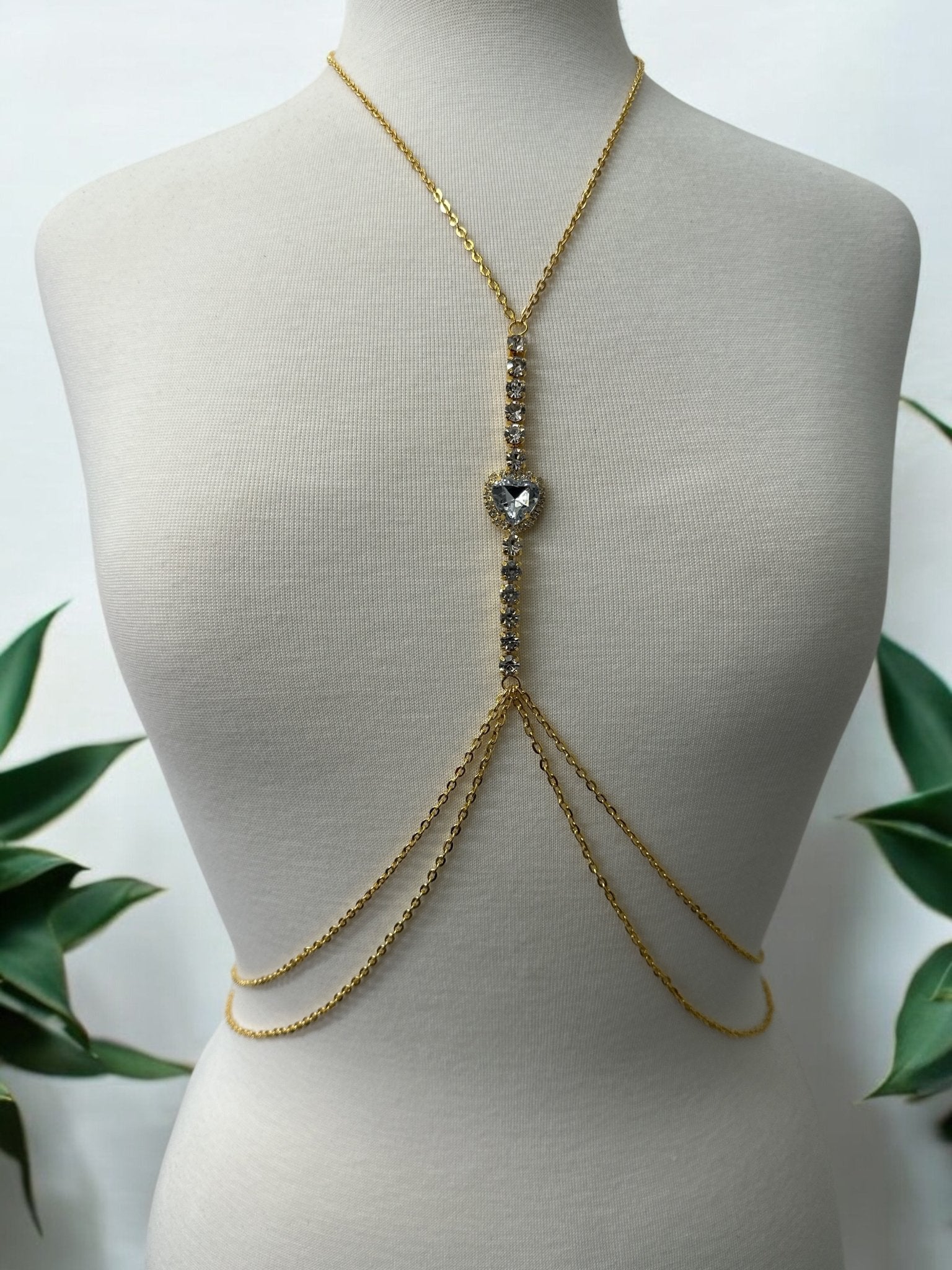 Centred Rhinestone Bralette Statement Body Chain Jewellery - Fatisha Boutique