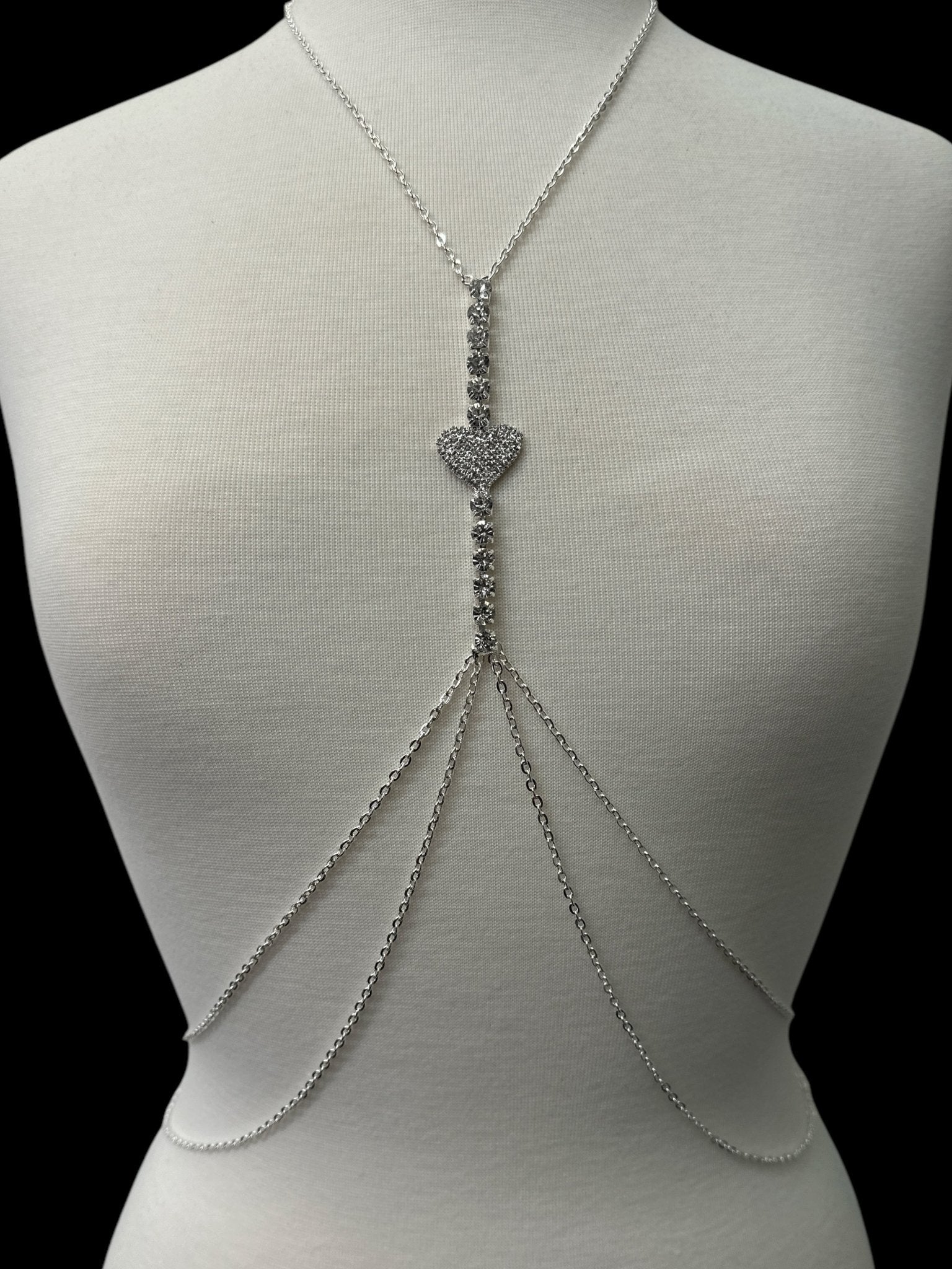 Centred Rhinestone Bralette Statement Body Chain Jewellery – Gold & Silver | Heart Pendant, Festival & Party Wear - Fatisha Boutique