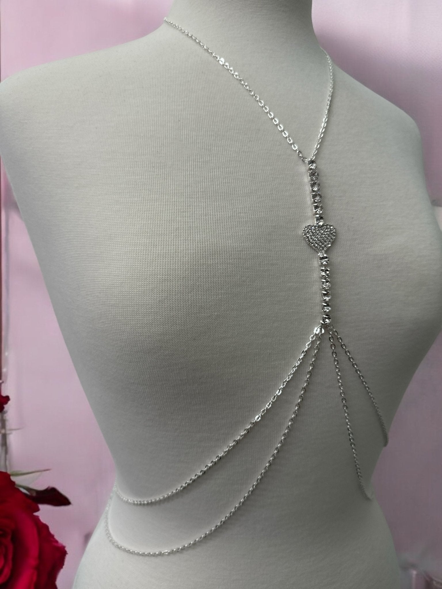 Centred Rhinestone Bralette Statement Body Chain Jewellery – Gold & Silver | Heart Pendant, Festival & Party Wear - Fatisha Boutique