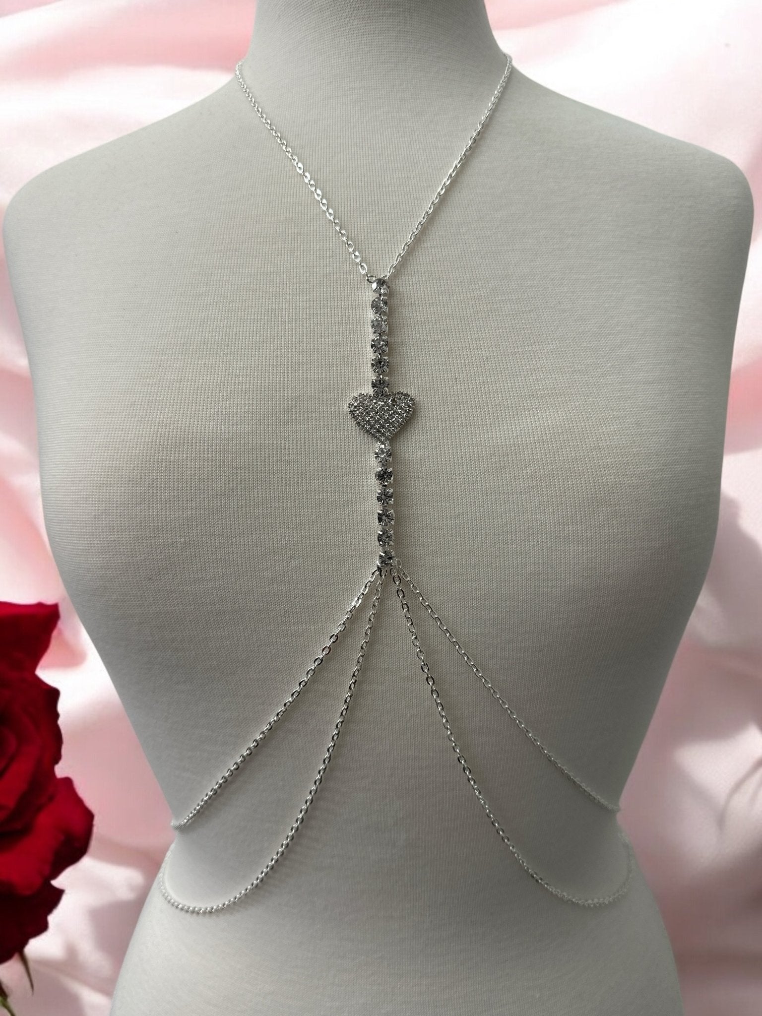 Centred Rhinestone Bralette Statement Body Chain Jewellery – Gold & Silver | Heart Pendant, Festival & Party Wear - Fatisha Boutique