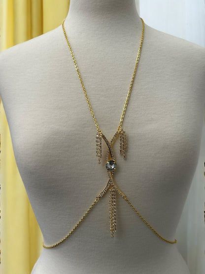 Centred Rhinestone Bralette Statement Body Chain Jewellery – Silver & Gold - Fatisha Boutique