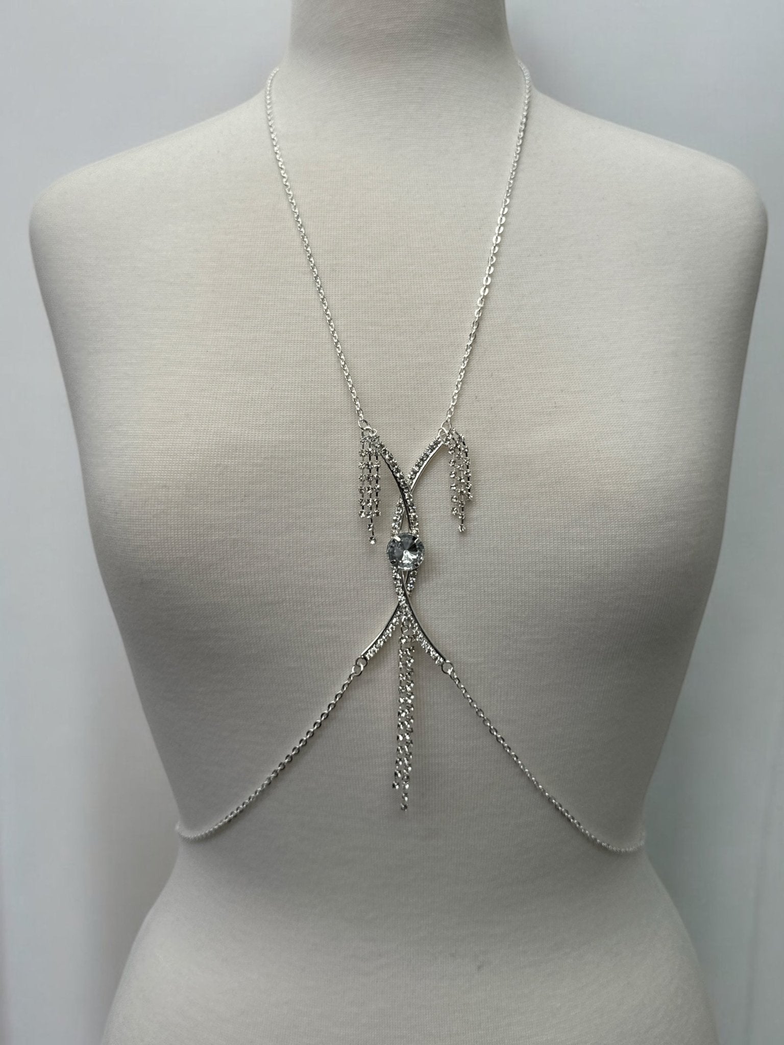 Centred Rhinestone Bralette Statement Body Chain Jewellery – Silver & Gold - Fatisha Boutique