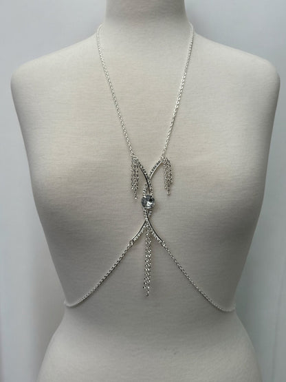 Centred Rhinestone Bralette Statement Body Chain Jewellery – Silver & Gold - Fatisha Boutique
