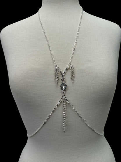 Centred Rhinestone Bralette Statement Body Chain Jewellery – Silver & Gold - Fatisha Boutique