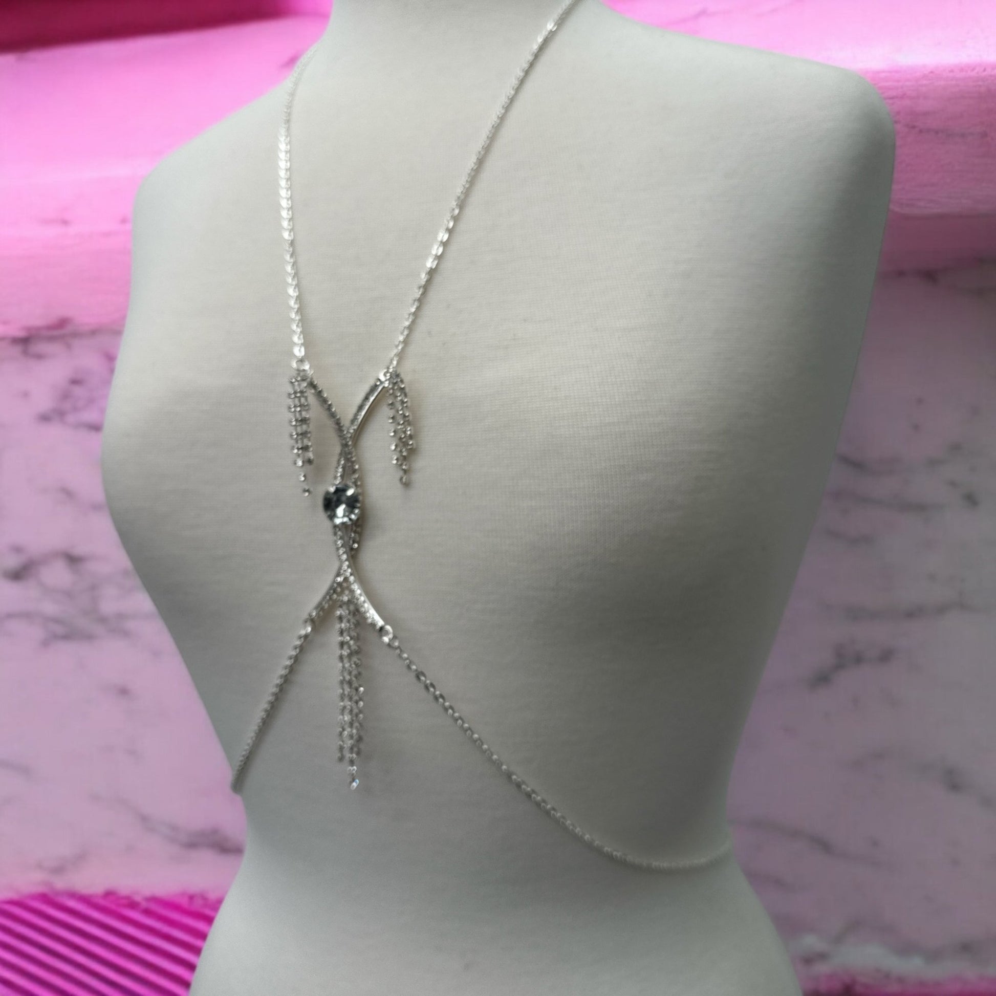 Centred Rhinestone Bralette Statement Body Chain Jewellery – Silver & Gold - Fatisha Boutique