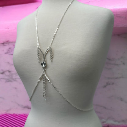 Centred Rhinestone Bralette Statement Body Chain Jewellery – Silver & Gold - Fatisha Boutique