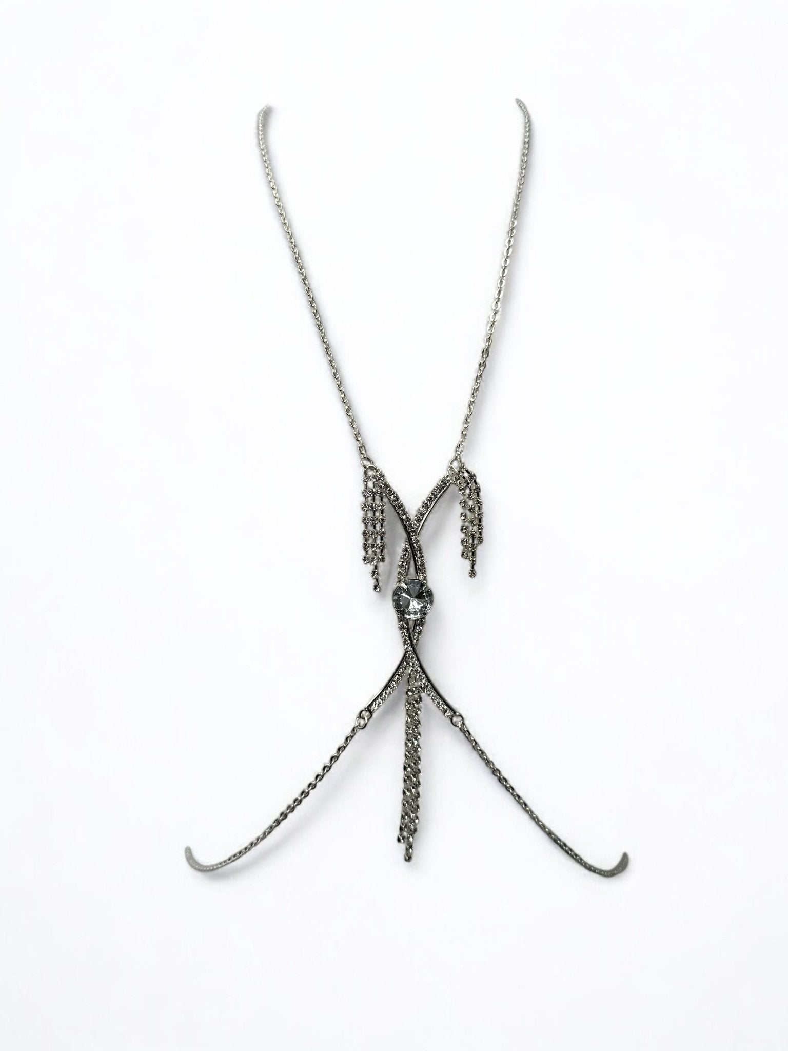 Centred Rhinestone Bralette Statement Body Chain Jewellery – Silver & Gold - Fatisha Boutique