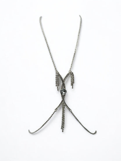 Centred Rhinestone Bralette Statement Body Chain Jewellery – Silver & Gold - Fatisha Boutique