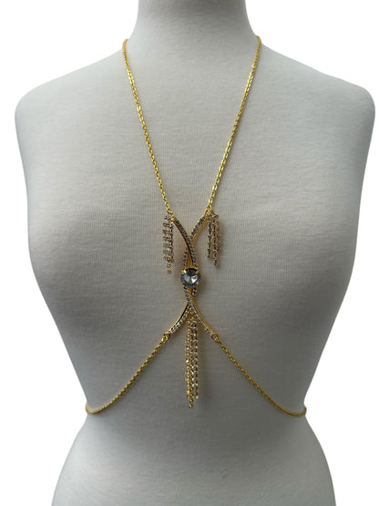 Centred Rhinestone Bralette Statement Body Chain Jewellery – Silver & Gold - Fatisha Boutique