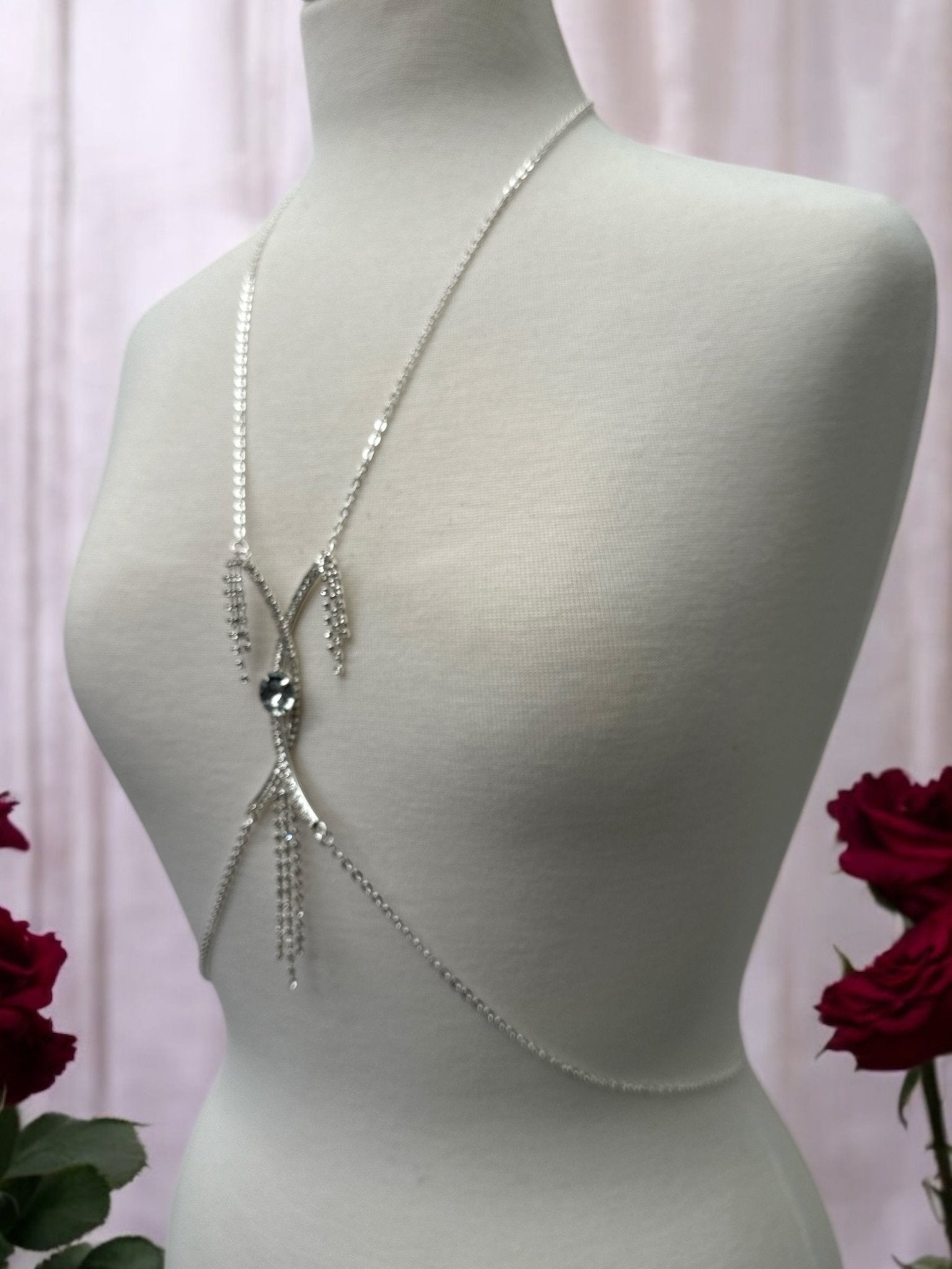 Centred Rhinestone Bralette Statement Body Chain Jewellery – Silver & Gold - Fatisha Boutique