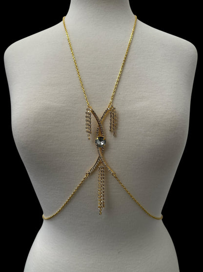 Centred Rhinestone Bralette Statement Body Chain Jewellery – Silver & Gold - Fatisha Boutique