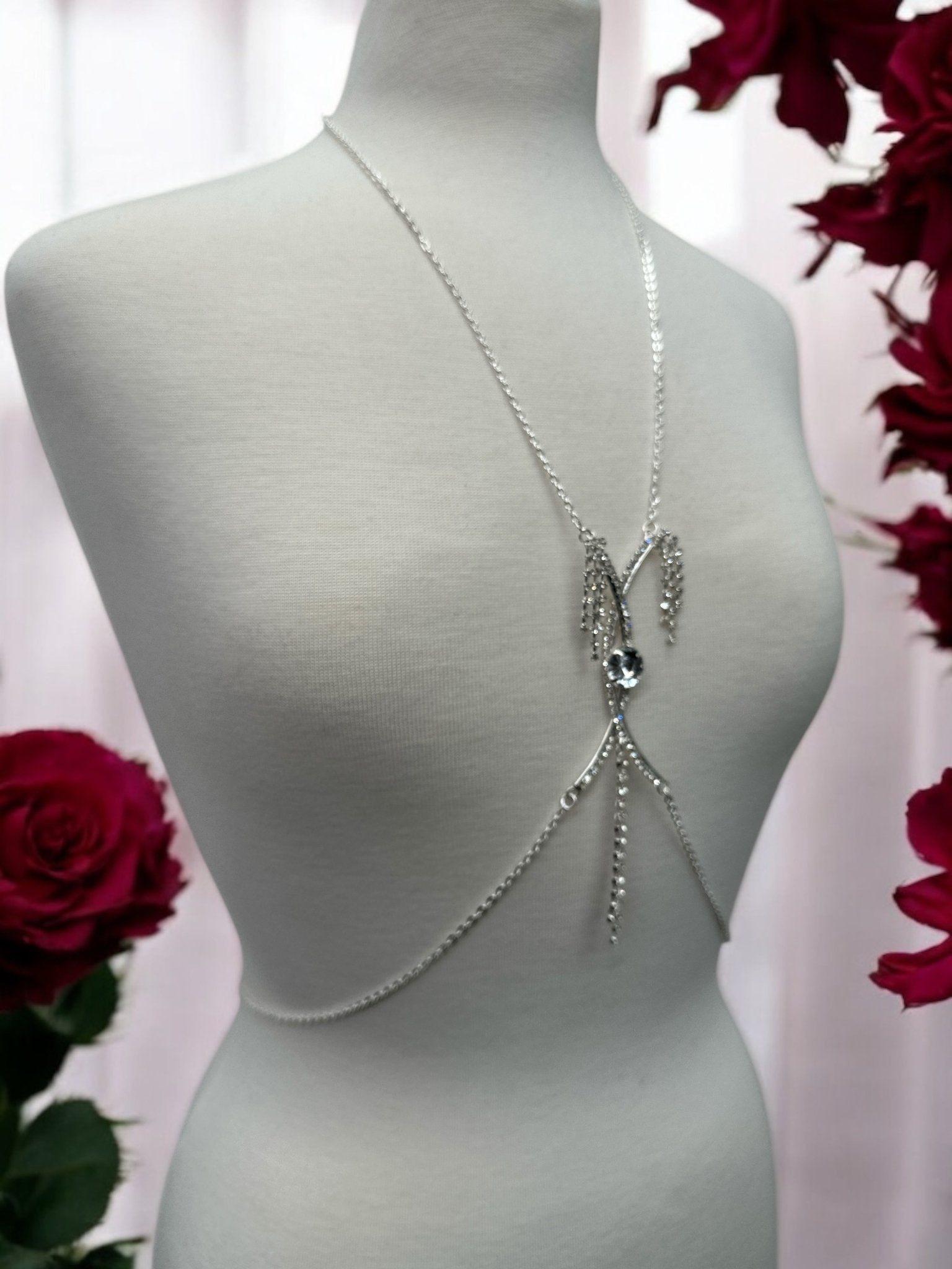 Centred Rhinestone Bralette Statement Body Chain Jewellery – Silver & Gold - Fatisha Boutique