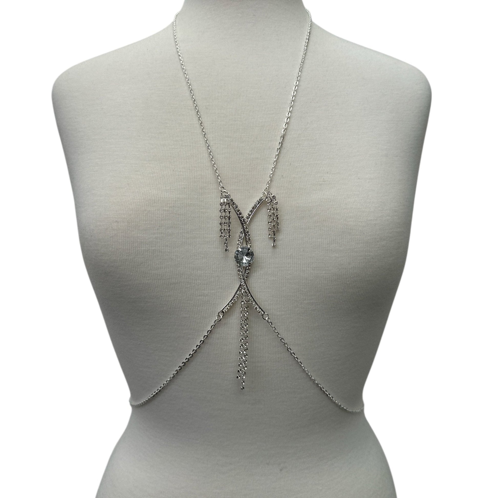 Centred Rhinestone Bralette Statement Body Chain Jewellery – Silver & Gold - Fatisha Boutique