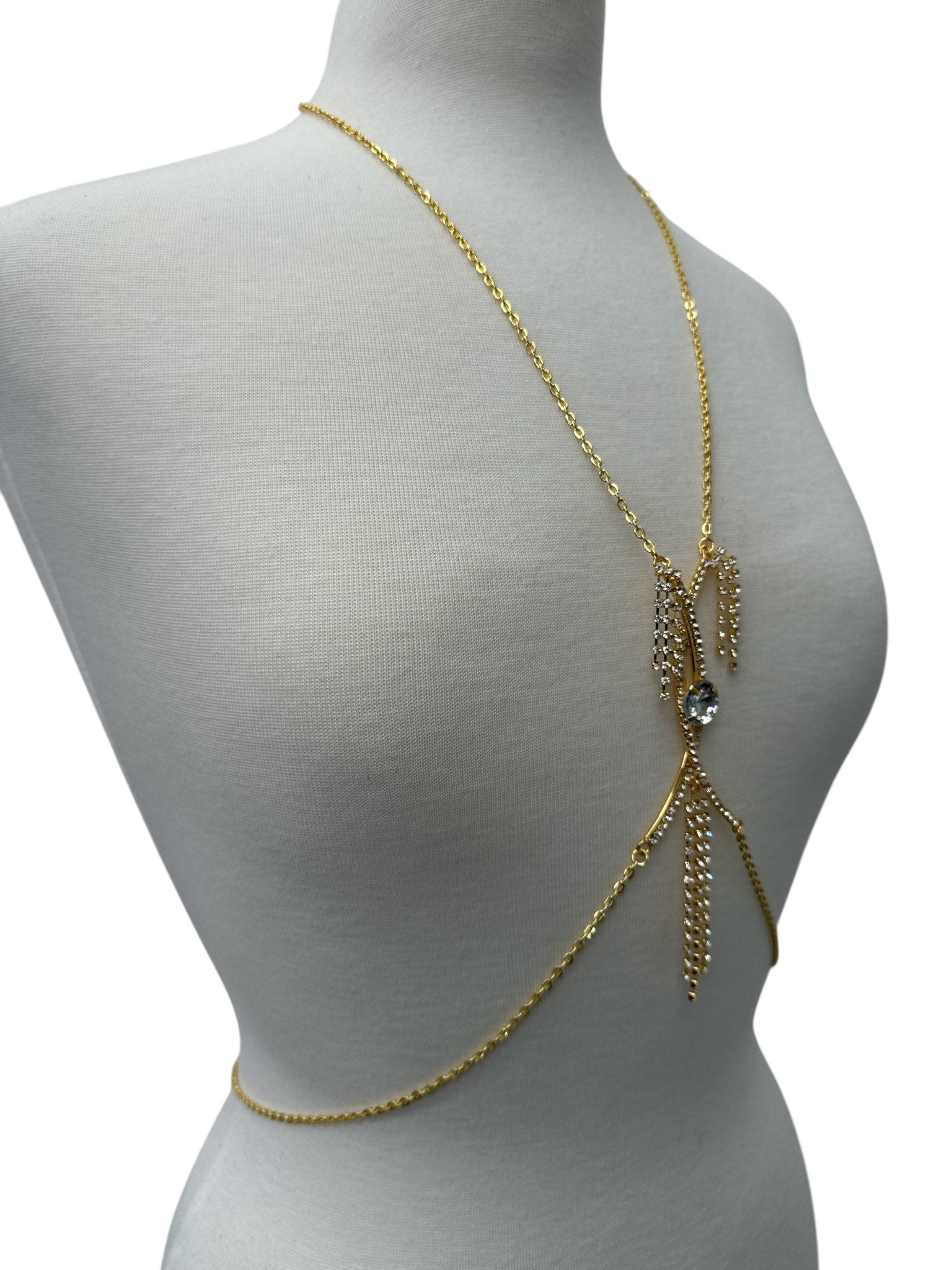 Centred Rhinestone Bralette Statement Body Chain Jewellery – Silver & Gold - Fatisha Boutique