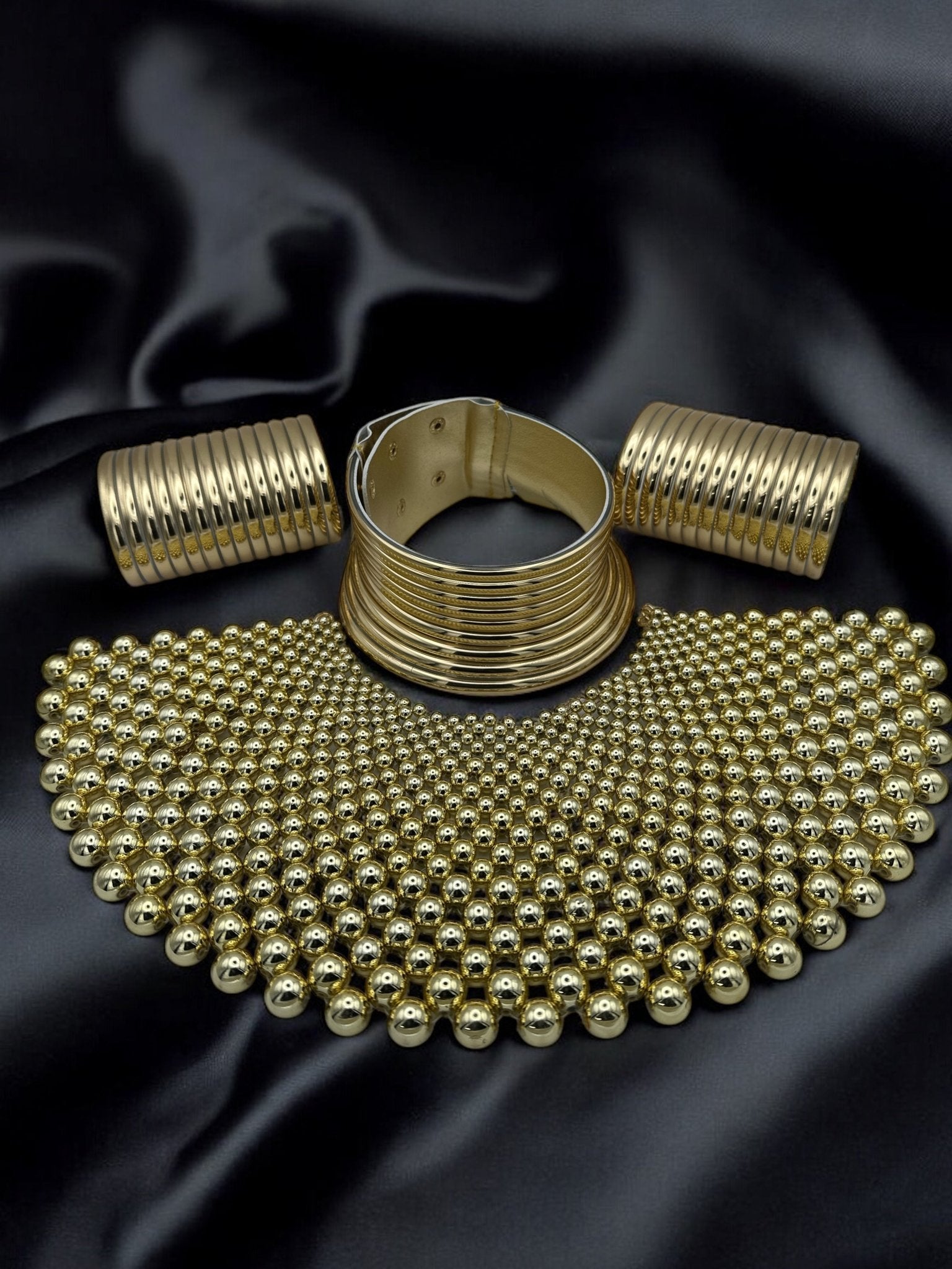 Cleopatra Collar Bib Choker & Ndebele Choker with Two Cuffs Set - Fatisha Boutique