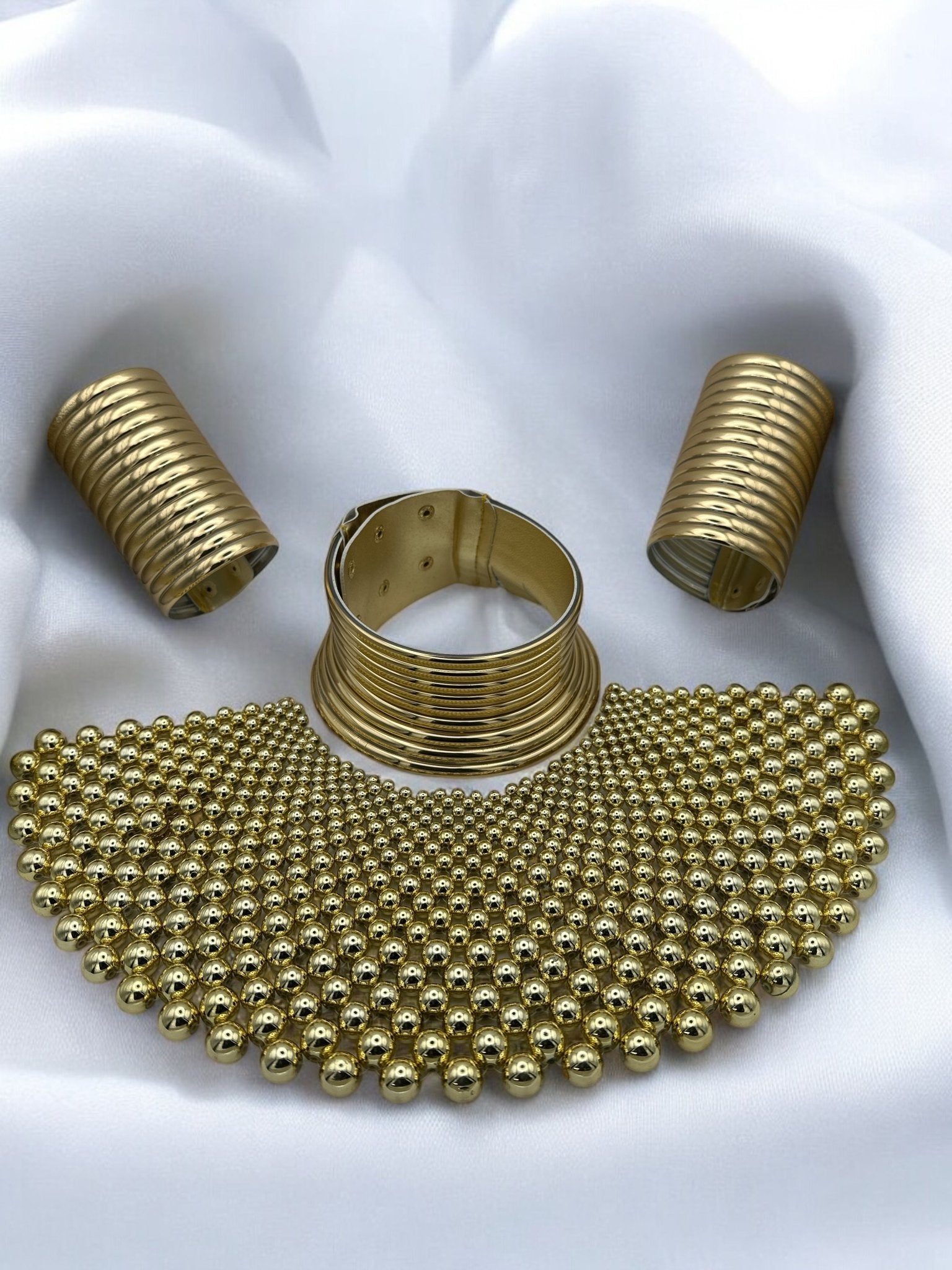 Cleopatra Collar Bib Choker & Ndebele Choker with Two Cuffs Set - Fatisha Boutique