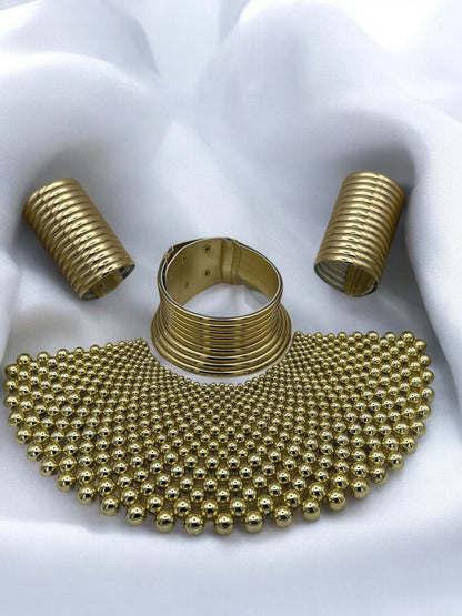 Cleopatra Collar Bib Choker & Ndebele Choker with Two Cuffs Set - Fatisha Boutique