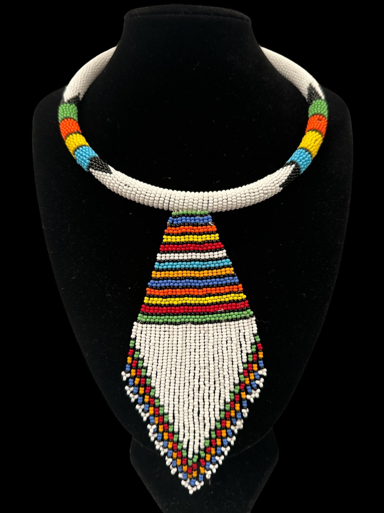 Copy of Authentic African Zulu Inspired White Beaded Pendant Tassel Necklace - Fatisha Boutique