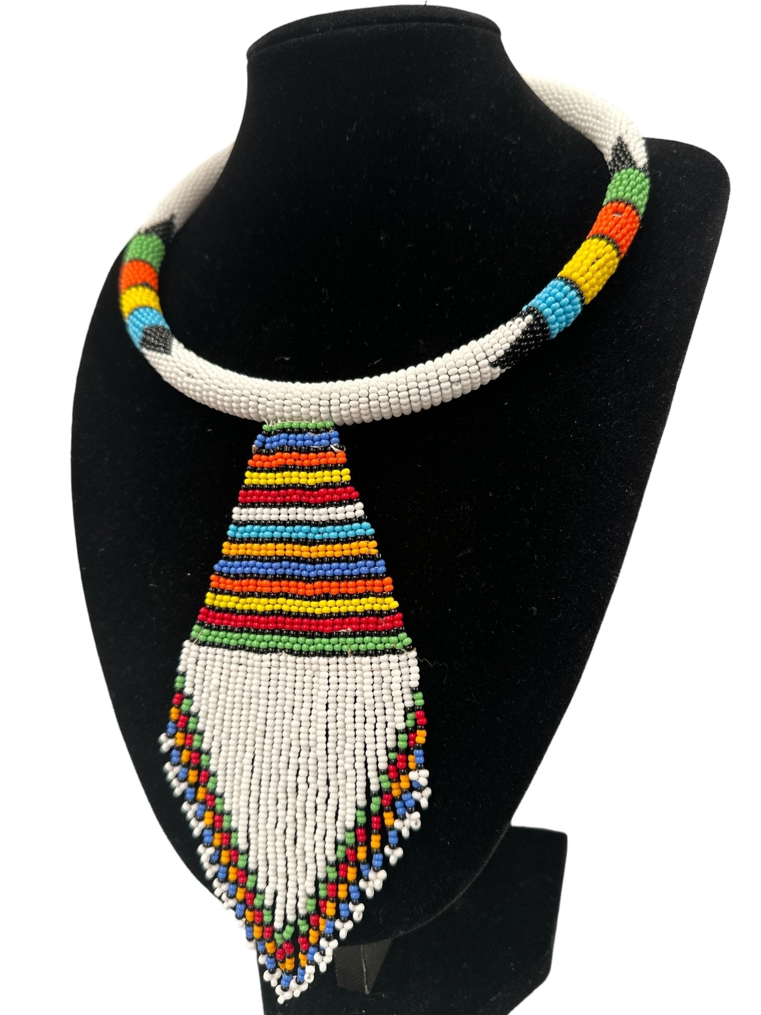 Copy of Authentic African Zulu Inspired White Beaded Pendant Tassel Necklace - Fatisha Boutique