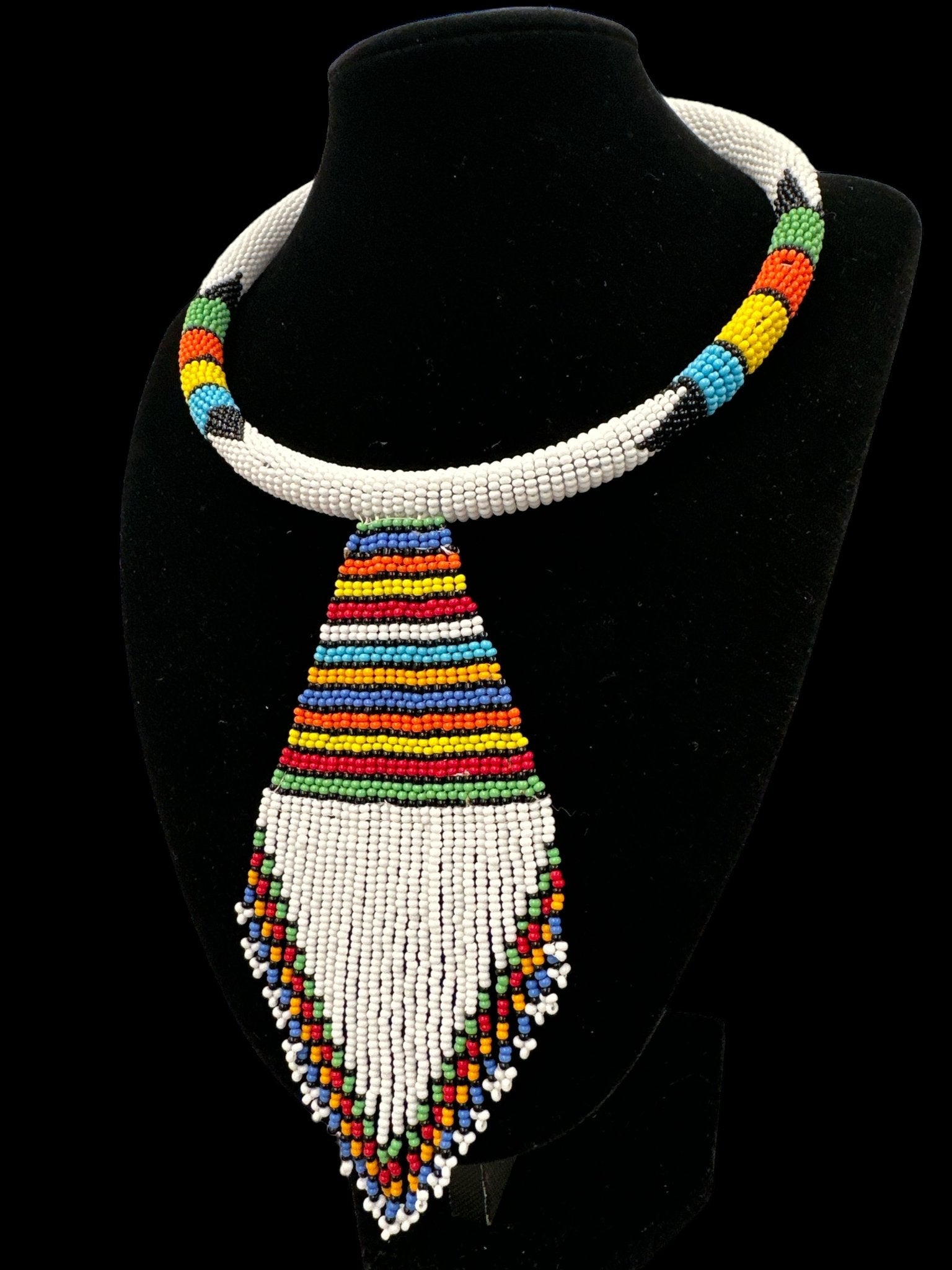 Copy of Authentic African Zulu Inspired White Beaded Pendant Tassel Necklace - Fatisha Boutique