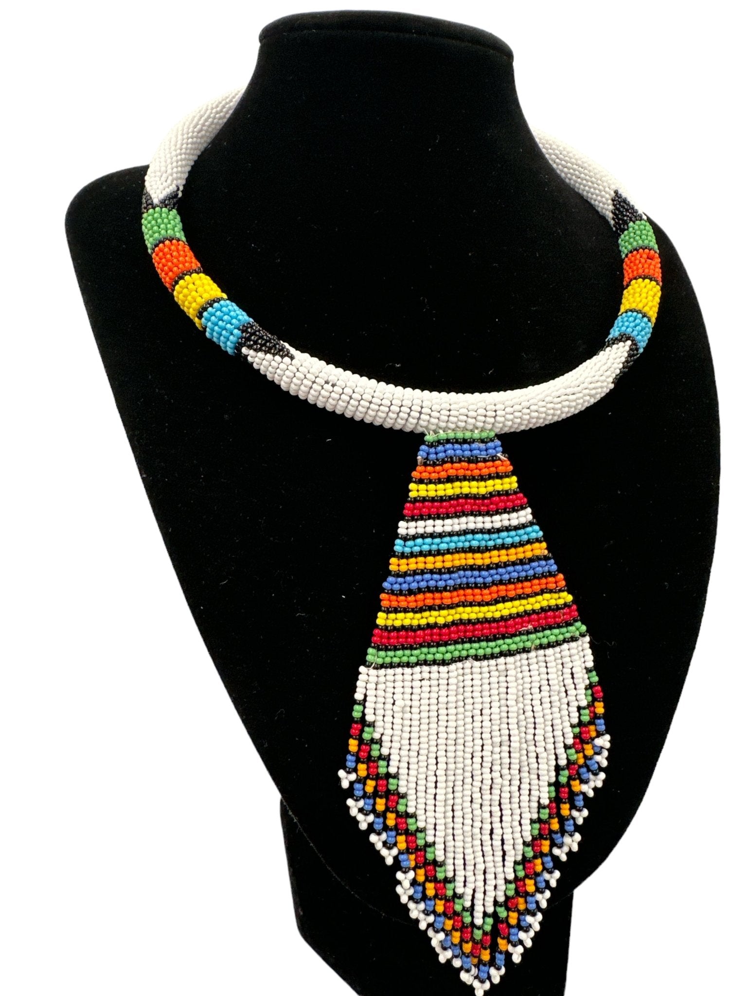 Copy of Authentic African Zulu Inspired White Beaded Pendant Tassel Necklace - Fatisha Boutique