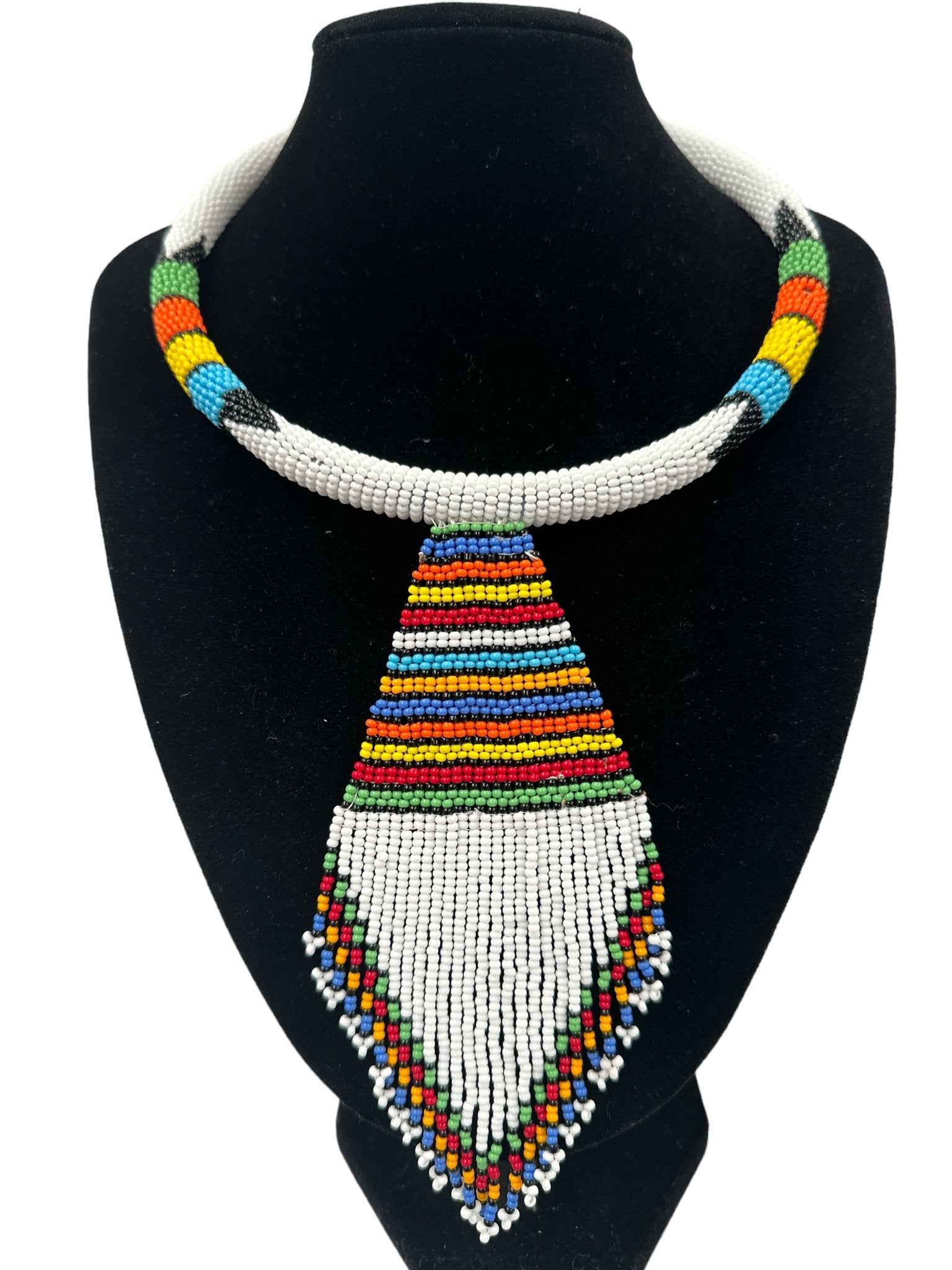 Copy of Authentic African Zulu Inspired White Beaded Pendant Tassel Necklace - Fatisha Boutique