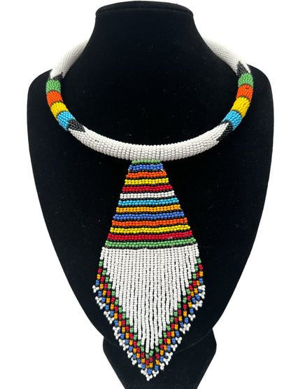 Copy of Authentic African Zulu Inspired White Beaded Pendant Tassel Necklace - Fatisha Boutique