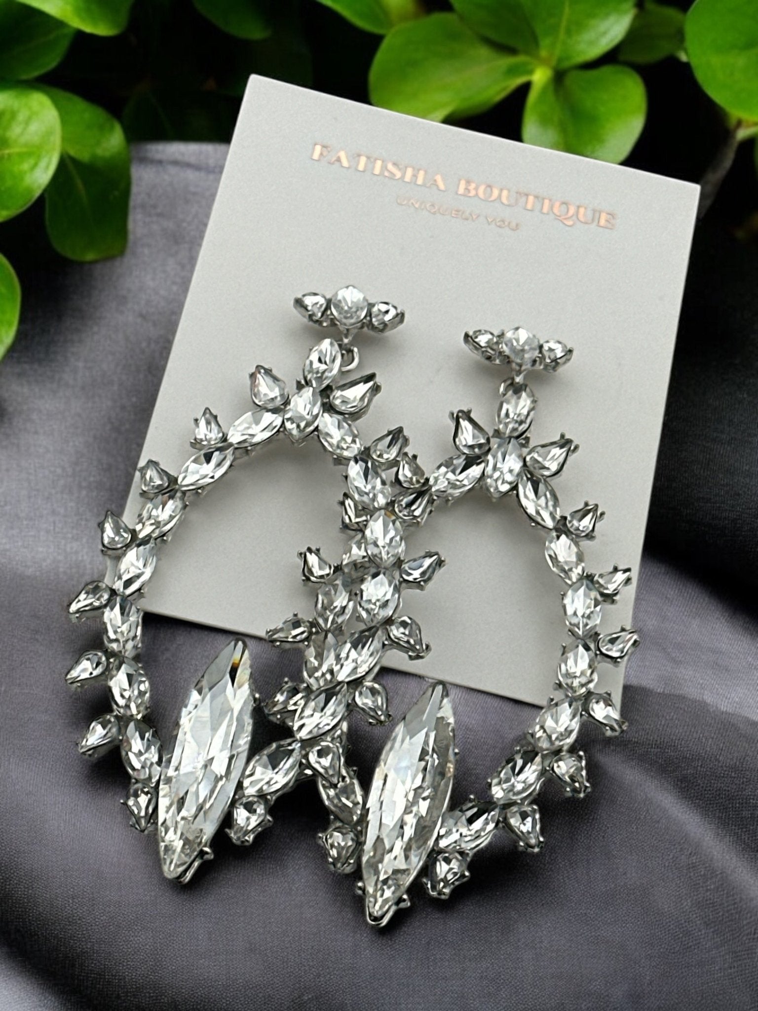 Diamante Rhinestone Sparkle Large Elegant Statement Earrings - Fatisha Boutique