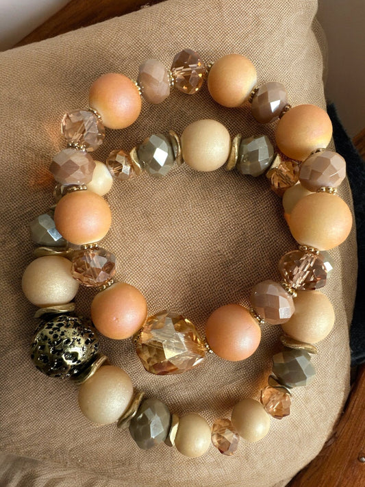 Double Elasticity Mixed Beads Brass Beaded Bangle Bracelets - Fatisha Boutique
