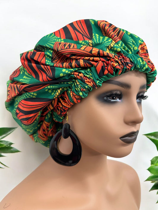 Double Layered Ankara Pattern Satin Silk Revisable Bonnet Cap - Fatisha Boutique