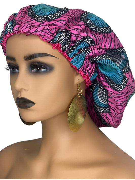 Double Layered Ankara Pattern Satin Silk Revisable Bonnet Cap - Fatisha Boutique