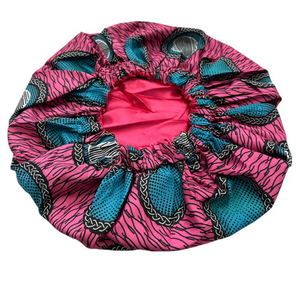 Double Layered Ankara Pattern Satin Silk Revisable Bonnet Cap - Fatisha Boutique
