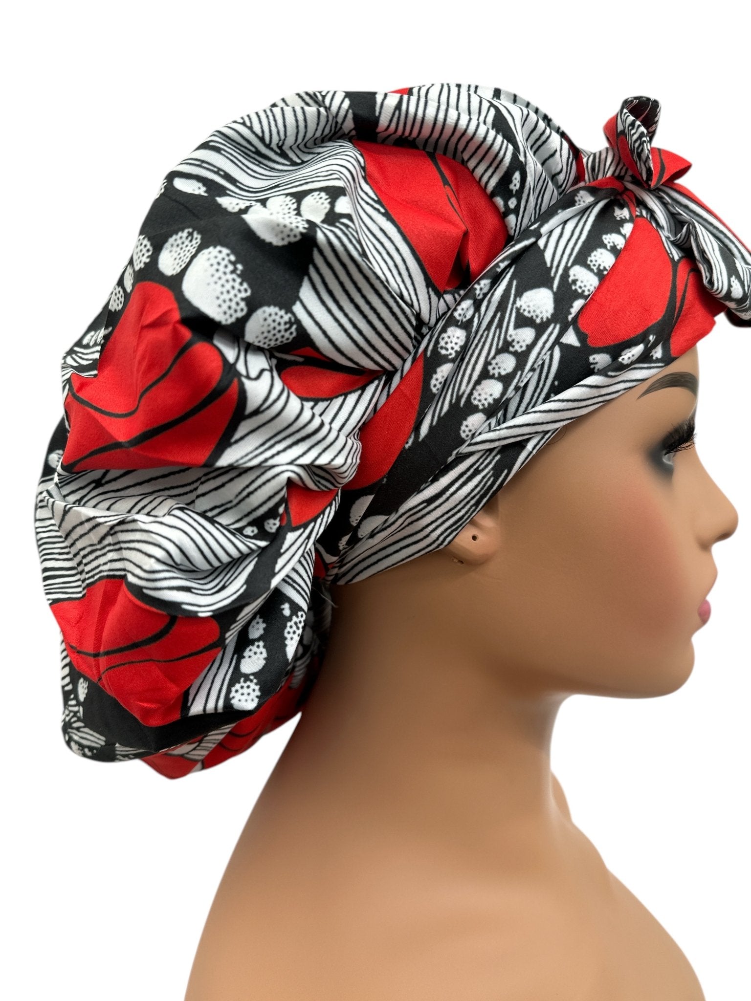 Double - Layered Ankara Satin Silk Bonnet Cap with Long Tie – Convertible to Turban Head Wrap - Fatisha Boutique