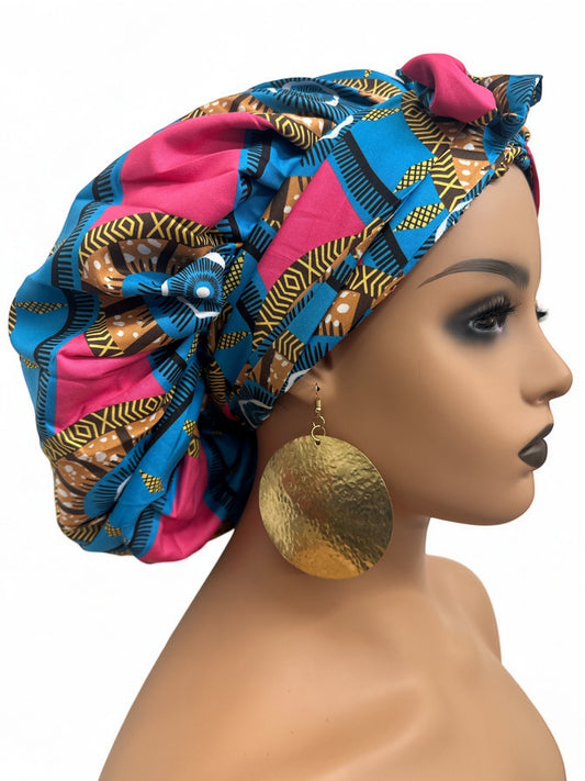 Double - Layered Ankara Satin Silk Bonnet Turban Head Wrap - Fatisha Boutique